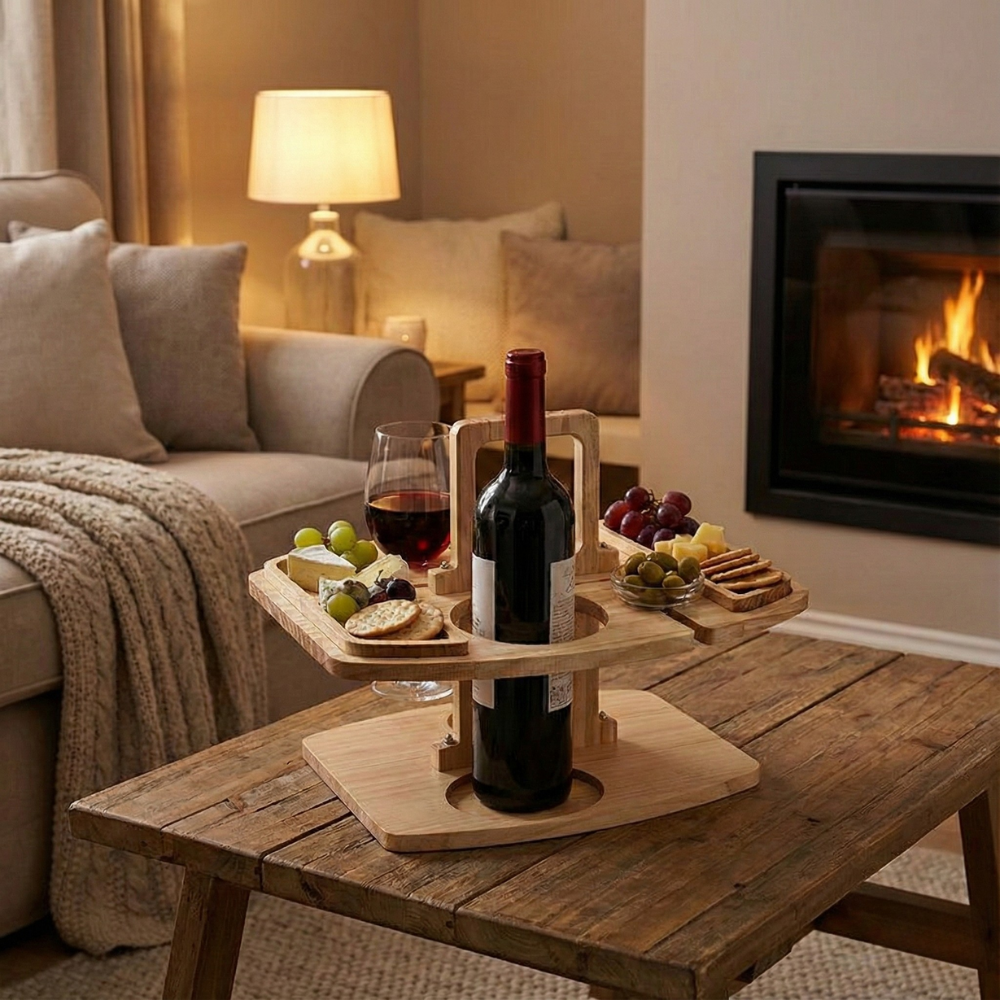 Holz-Weintisch für Picknick & Aperitif | Luxuriöser Wein- und Stehtisch für draußen