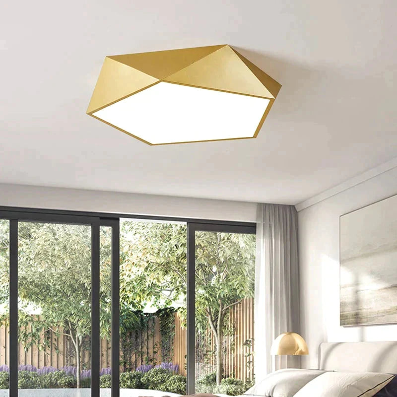 Geometric Gold Ceiling Light Dimmable with Remote Control LED Modern Design Living Room Bedroom | Sansoti