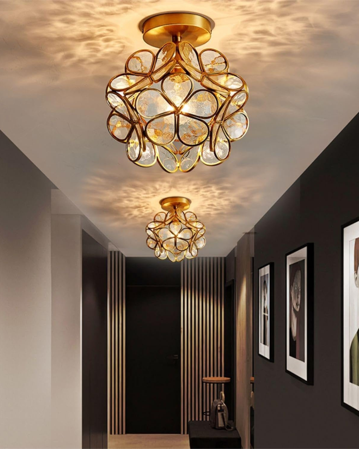 Modern ceiling lamp with flower design in acrylic and gold-colored iron – luxury LED design lamp 20 cm | Sansoti