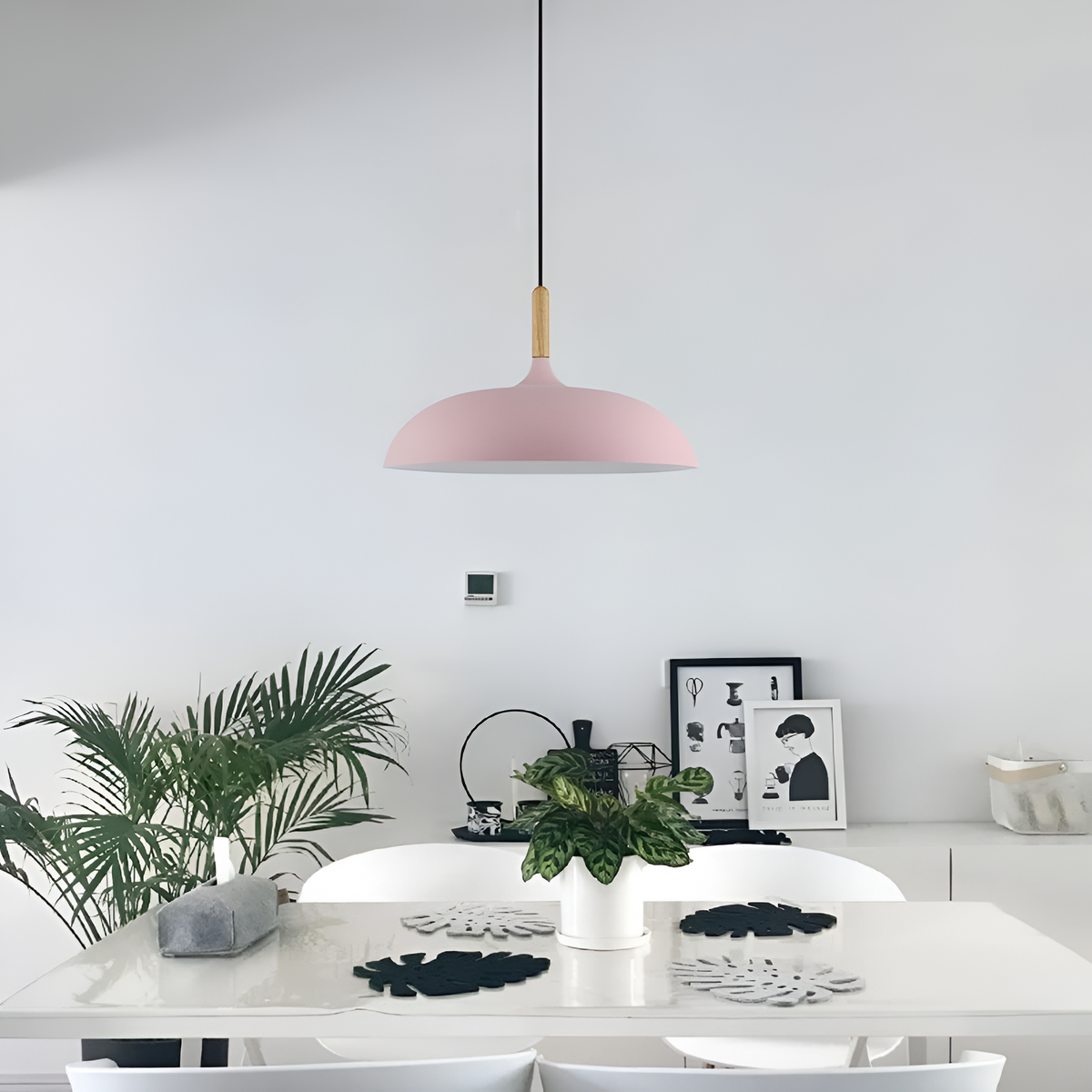 Lámpara colgante de madera y hierro, estilo escandinavo Japandi, redonda, E27, Ø35 Ø60, comedor, cocina | Sansoti