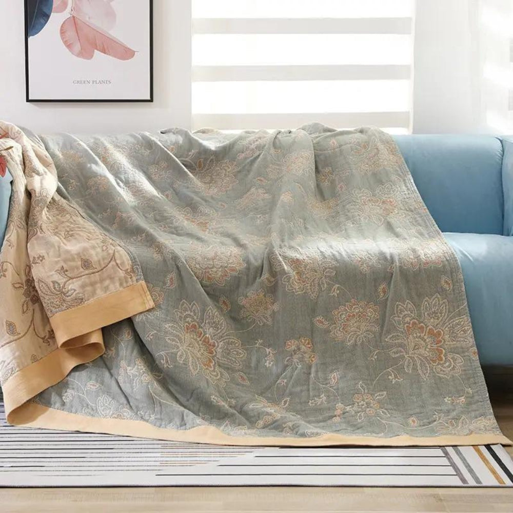 Jacquard-Blumendecke für alle Jahreszeiten, atmungsaktiv, leichte Plaid-Tagesdecke, dekorativ und komfortabel für Wohnzimmer und Schlafzimmer | Sansoti
