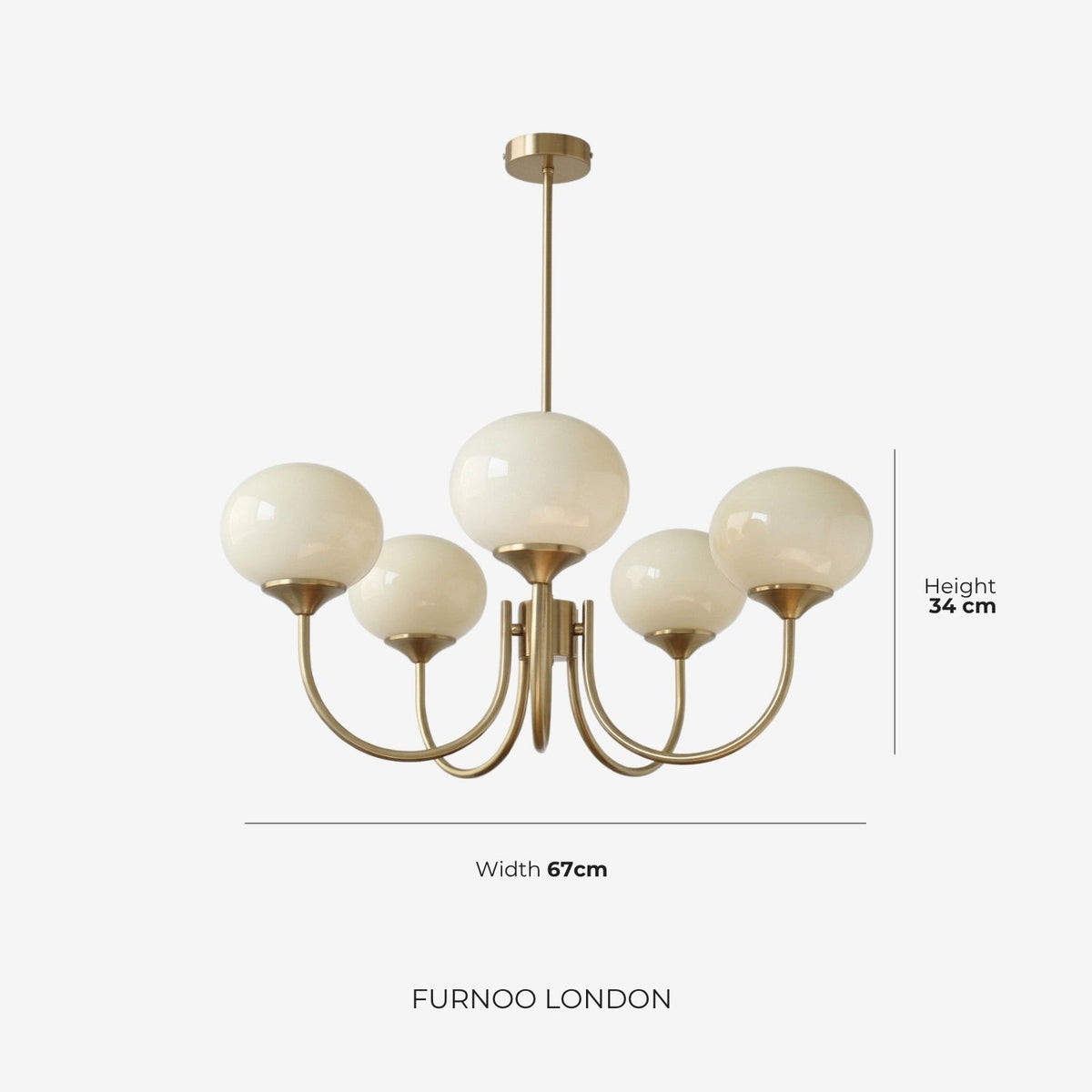 Mid-Century Glass Chandelier with Globe Shades and Polished Metal Finish – Available in Copper and Chrome with Colored Glass – 3 or 5 Arms with Adjustable Rod System | Sansoti
