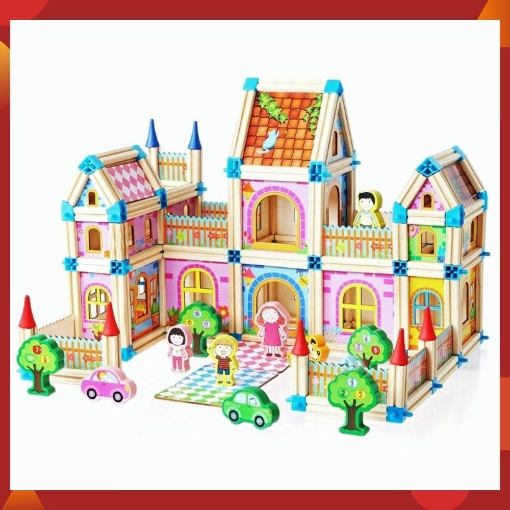 Wooden Dollhouse Building Set, DIY Children's Toy, 268–298 Pieces, Educational Creative Imaginative Play | Sansoti