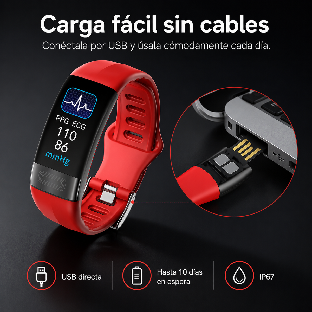 Gesundheitsarmband mit EKG, Herzfrequenzmessung, Blutdruckmessung, SpO2, Schlaftracker, IP67, wasserdichte Fitness-Smartwatch | Sansoti