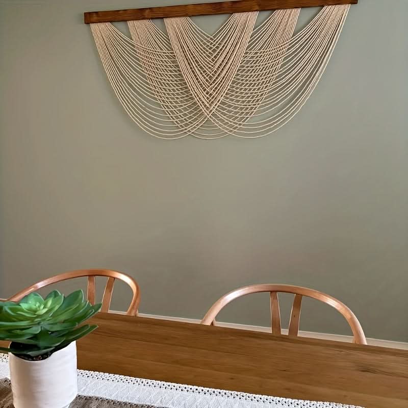 Gemacramed Wandpaneel Boho Katoen 100x60 cm Minimalistische Wandversiering Natuurlijk Textiel Woonkamer | Sansoti