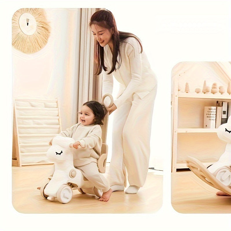 Cheval à bascule 2-en-1 vélo d'équilibre en plastique rose pour enfants tout-petits avec barre de poussée jouet d'équilibre intérieur | Sansoti
