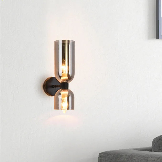 Doppelte Wandleuchte Glas Eisen Moderne Wandbeleuchtung Flur Schlafzimmer Wohnzimmer E12 | Sansoti