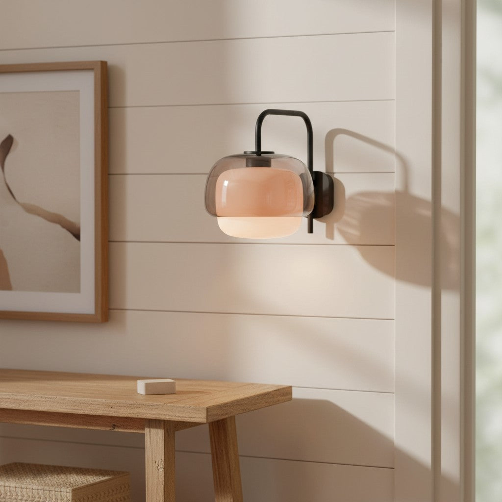 Colored Glass Wall Lamp with Round Shade – Green, Pink, Orange – Modern LED Lighting | Sansoti
