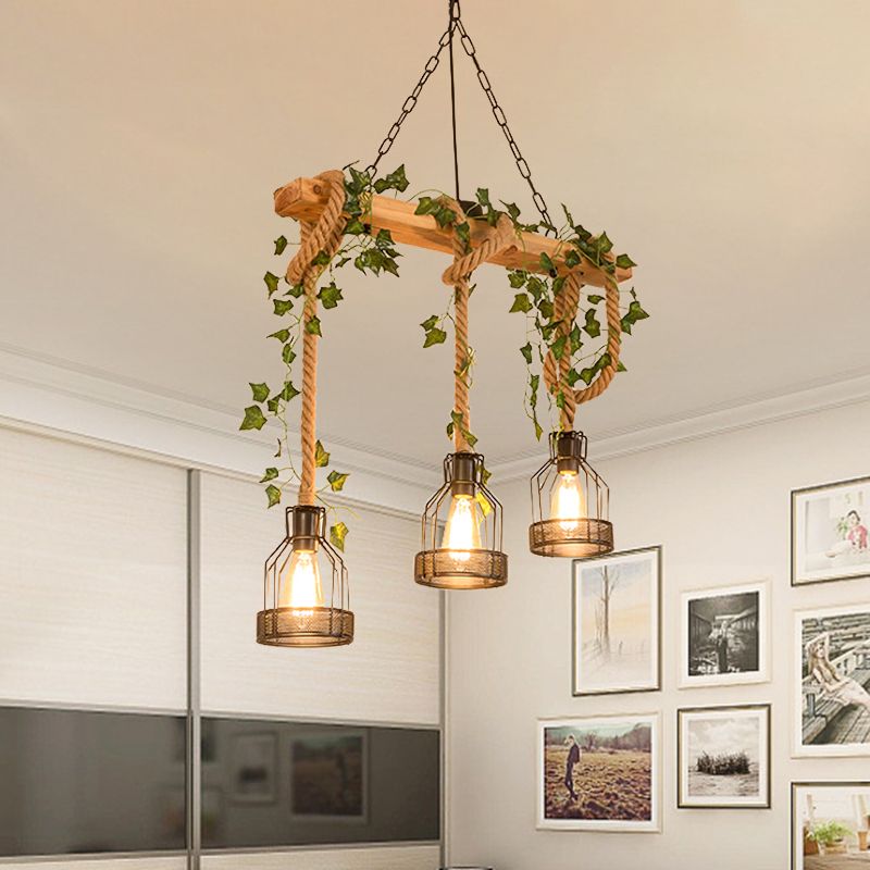 Hanglamp Industrieel Hout Metaal 3 of 5 Kappen Landelijke Stijl Kooilamp Eetkamer Woonkamer Vintage Design | Sansoti