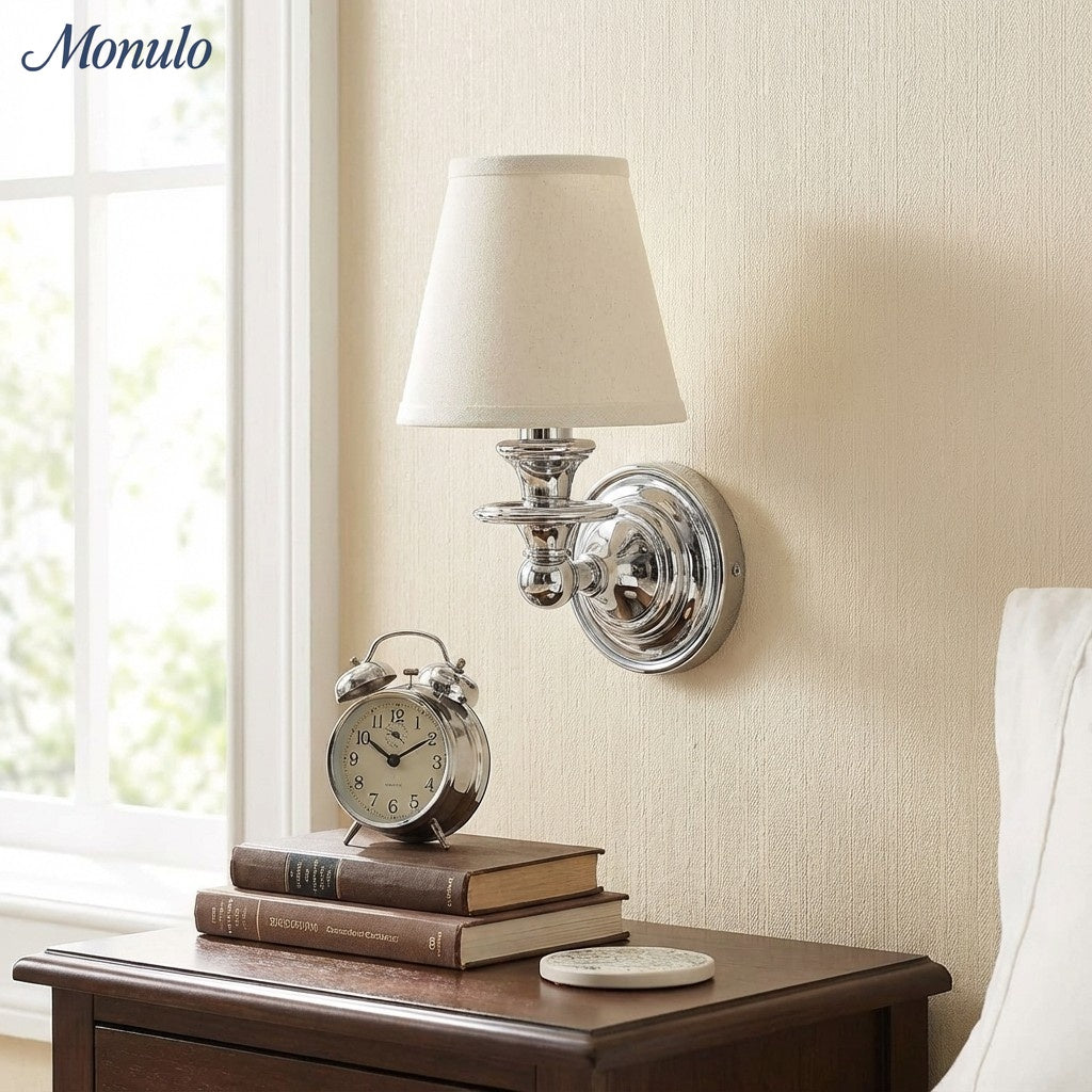 Wall Lamp Adjustable Arm Swan-Neck Fabric Shade Dia 8.9 x H 14 cm Wrought Iron Chrome Black Brass Wall-Mounted | Sansoti