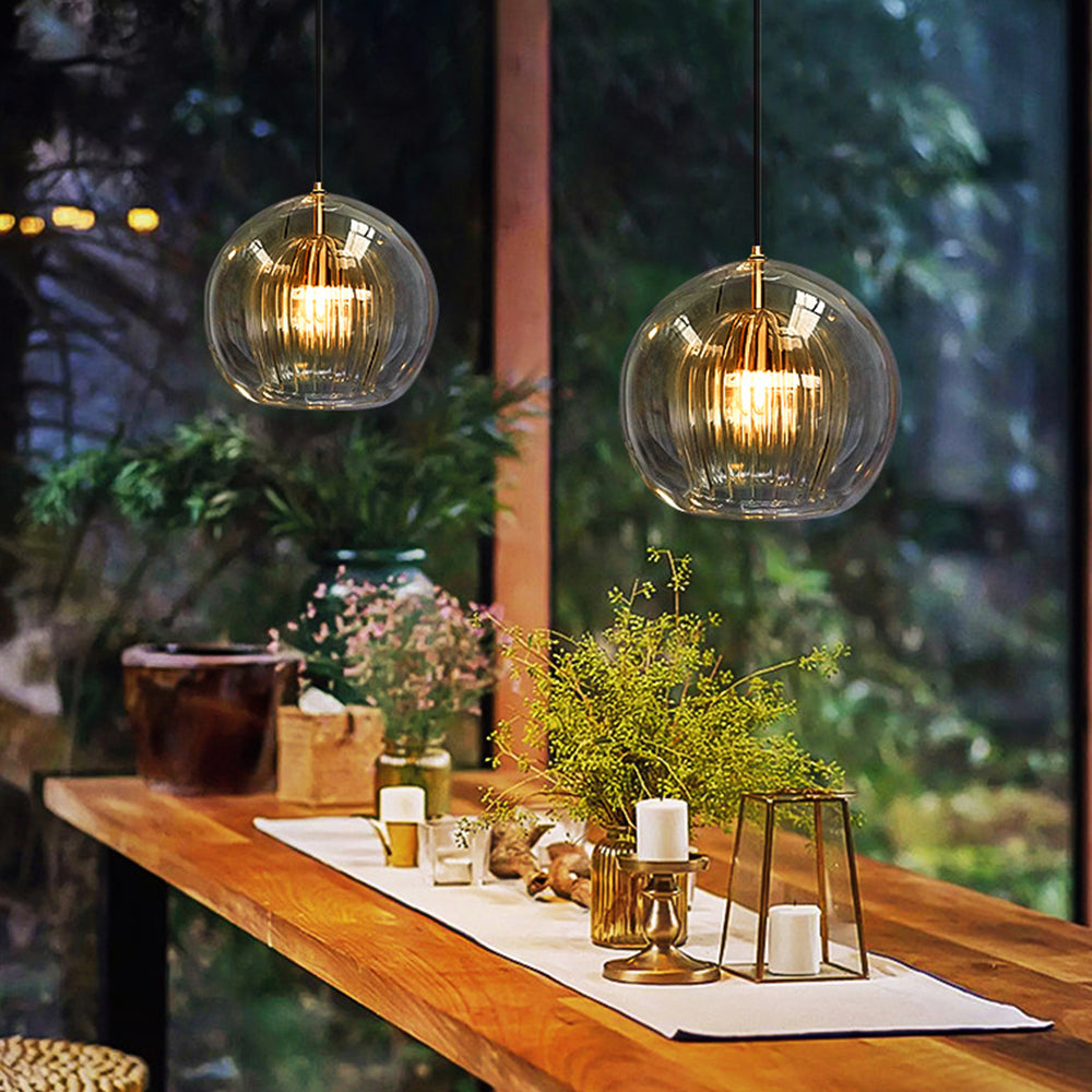 Hängeleuchte Glas rund transparent bernsteinfarben G4 LED modern 1-flammig | Sansoti