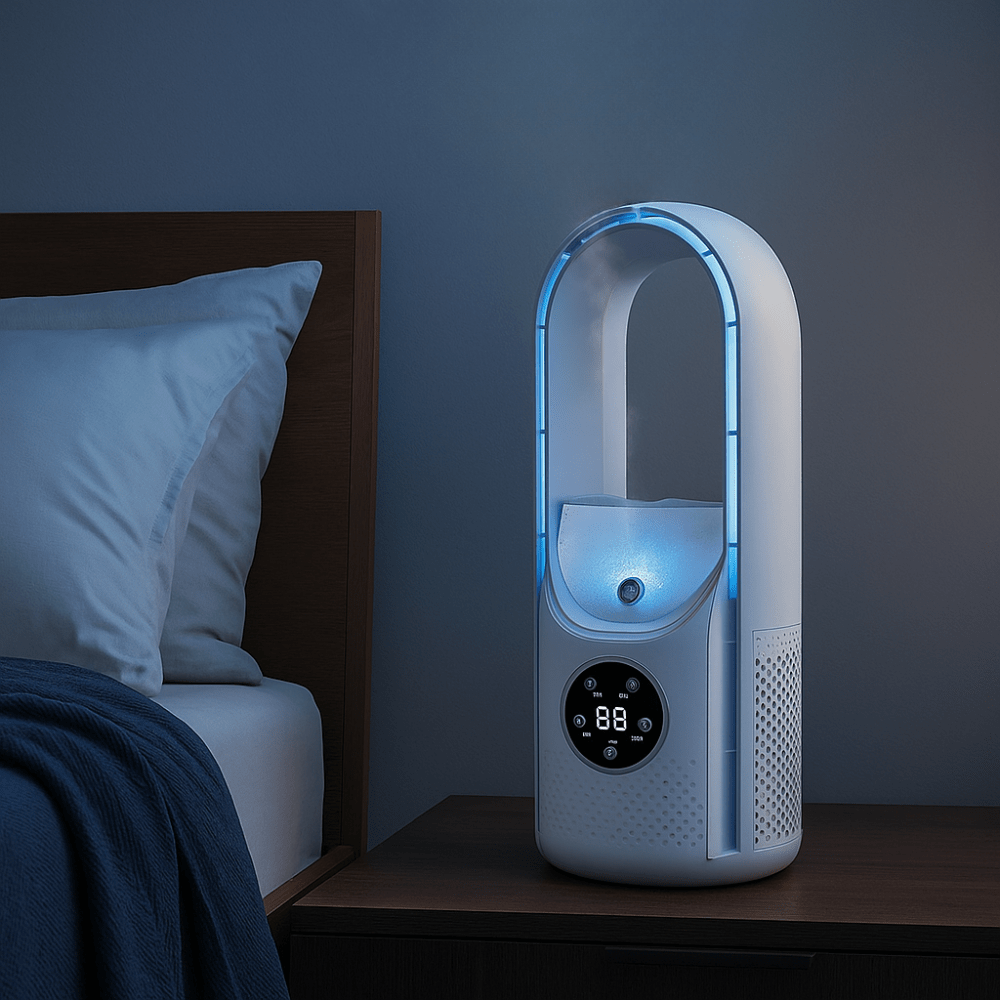 Rechargeable Table Fan Bladeless Wireless Quiet Balcony Terrace White Blue 30.5cm | Sansoti