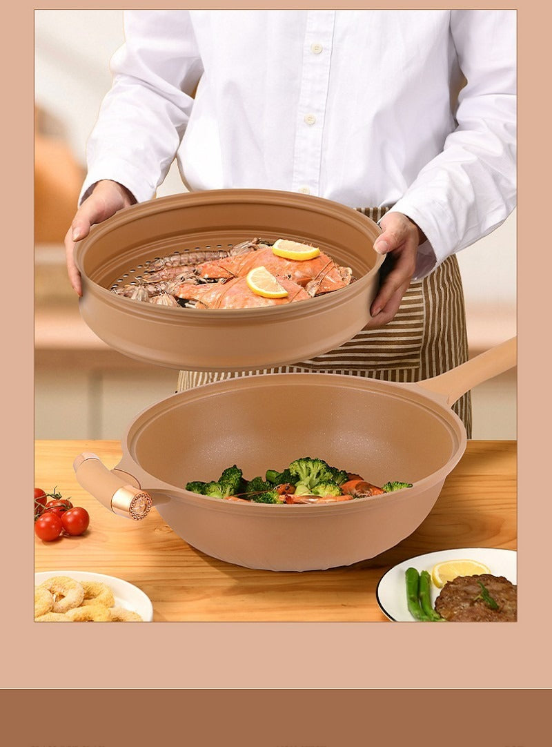 Professional Wok Pan with Non-Stick Coating for Quick and Healthy Meals | Suitable for Induction and Gas | Sansoti