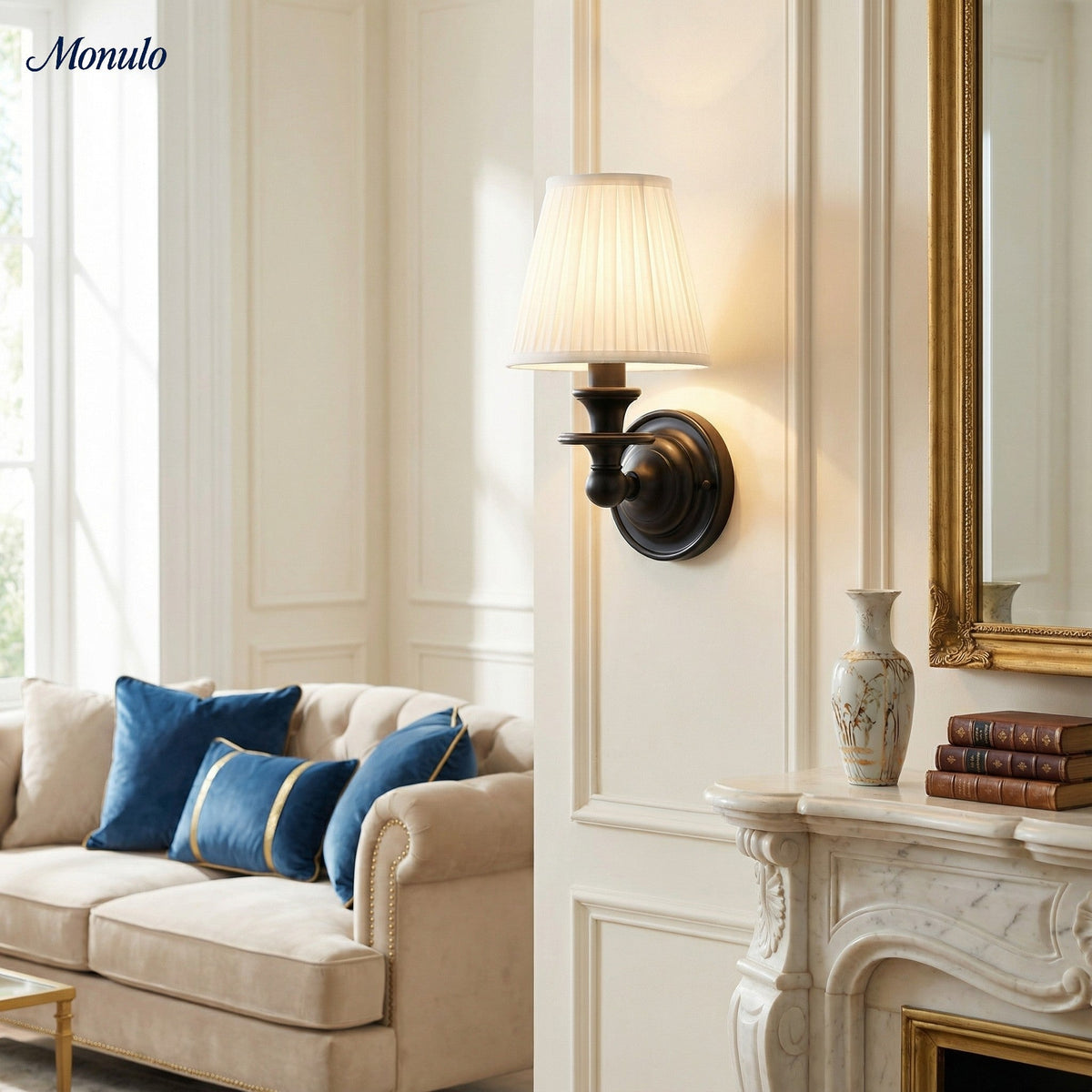 Wall Lamp Adjustable Arm Swan-Neck Fabric Shade Dia 8.9 x H 14 cm Wrought Iron Chrome Black Brass Wall-Mounted | Sansoti