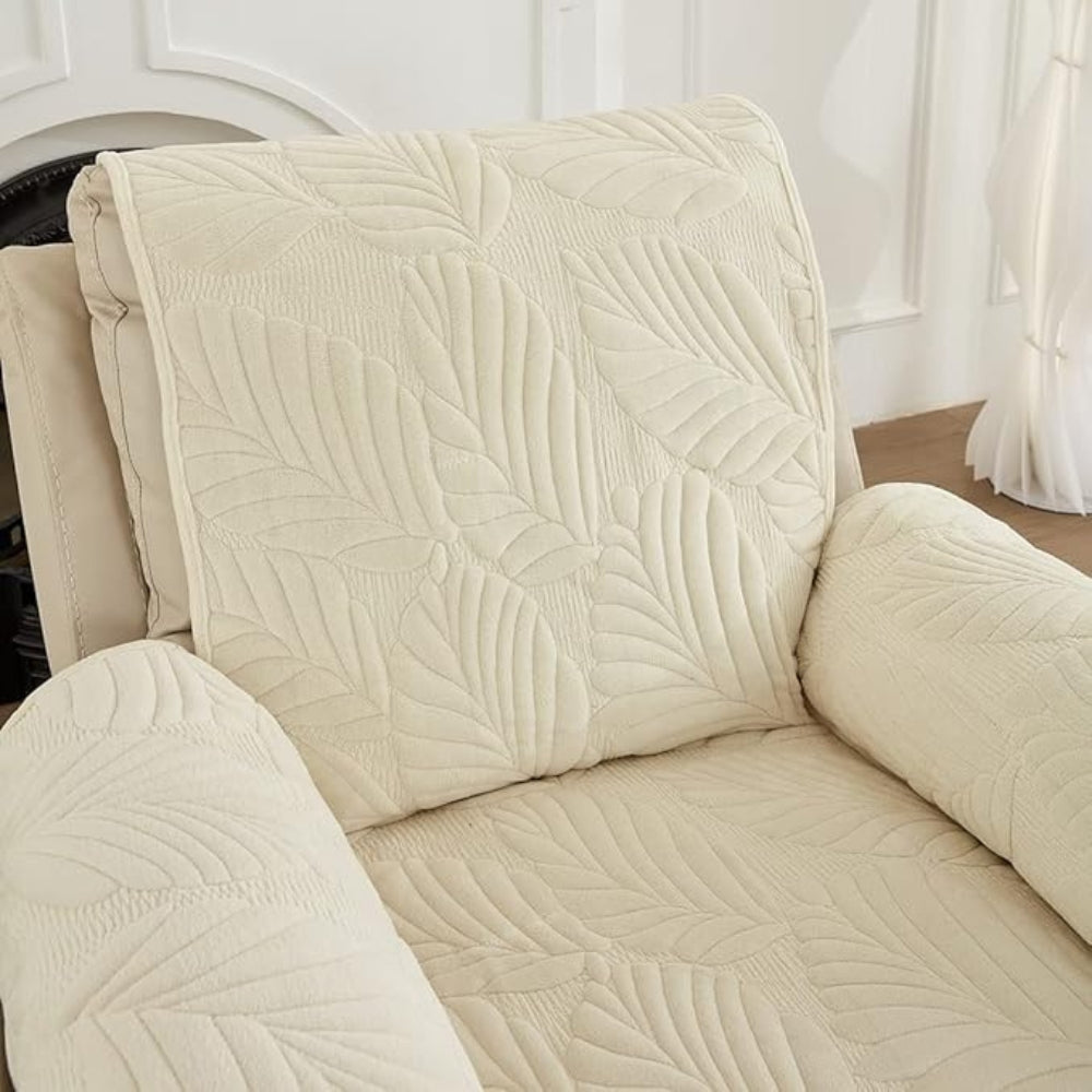 Chair Cover for Recliner with Leaf Pattern – Universal Slipcover for Armchair Protection Against Stains – Non-Slip Cover with Green Motif | Sansoti