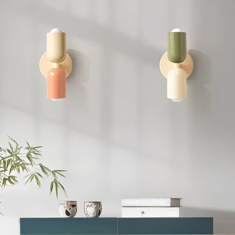 Double Adjustable LED Wall Lamp, Cream, Pink and Green, Scandinavian Design, Living Room, Bedroom, Reading Lamp, Ambient Lighting | Sansoti