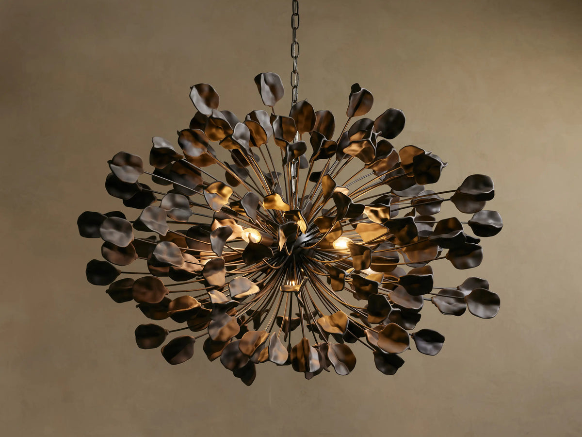 Ceramic chandelier with 160 leaf motifs 106 cm brass ivory bronze ebony living room dining room botanical inspiration | Sansoti