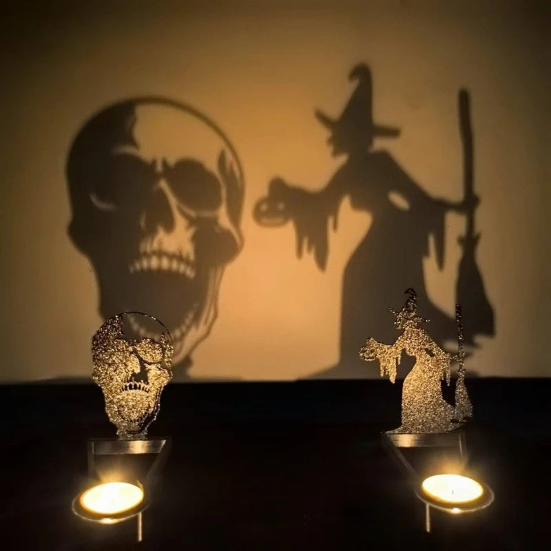 Metal Candle Holder Halloween Skull Design Black 15x8cm Ambient Light Decorative Ornament Gothic Table Decoration | Sansoti