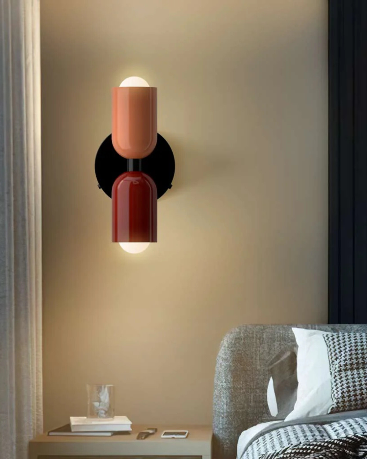Wall Lamp Double Round Shade Black Frame Warm Ambient Light Bedroom Living Room Hall Minimalist Wall Lighting Modern Japandi Scandinavian Interior | Sansoti
