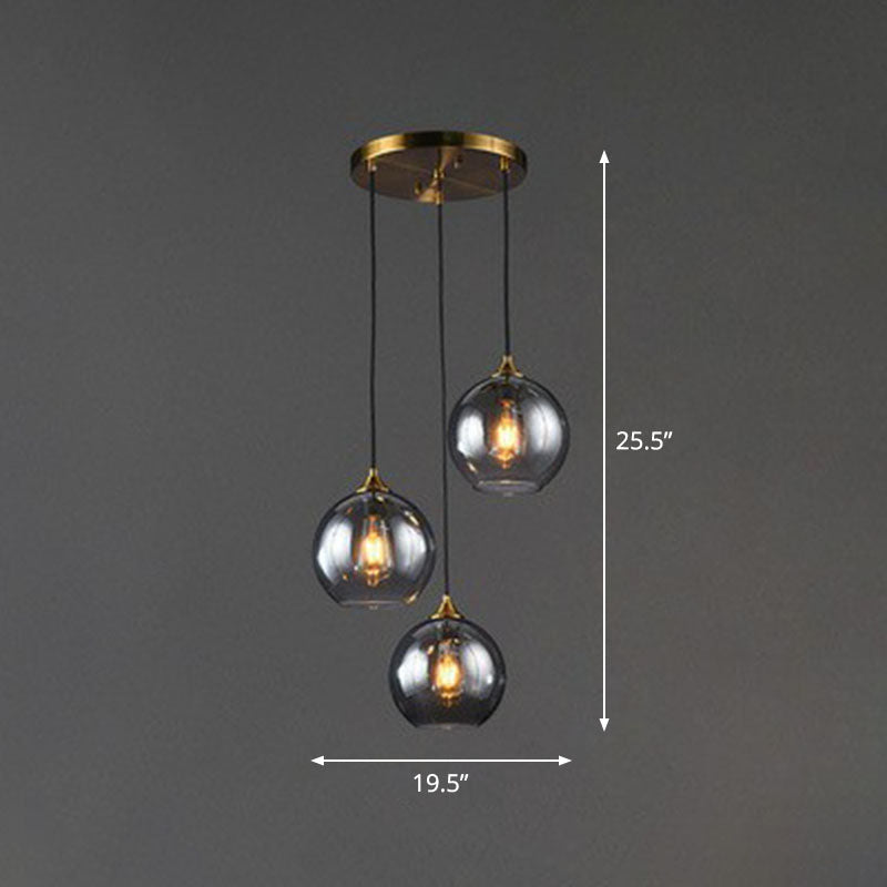 Hanglamp Glas 3 Lichts Bol Antiek Messing Afwerking Keuken Eetkamer Woonkamer Retro Modern Stijlvol Design | Sansoti