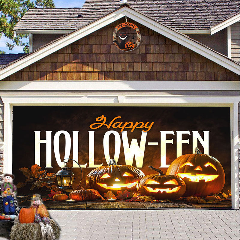 Halloween Garagentor Dekoration Gespenstischer Druck Schattenstoff Wiederverwendbar Horror Atmosphäre Stoff Wasserdicht Außen Partydekoration | Sansoti