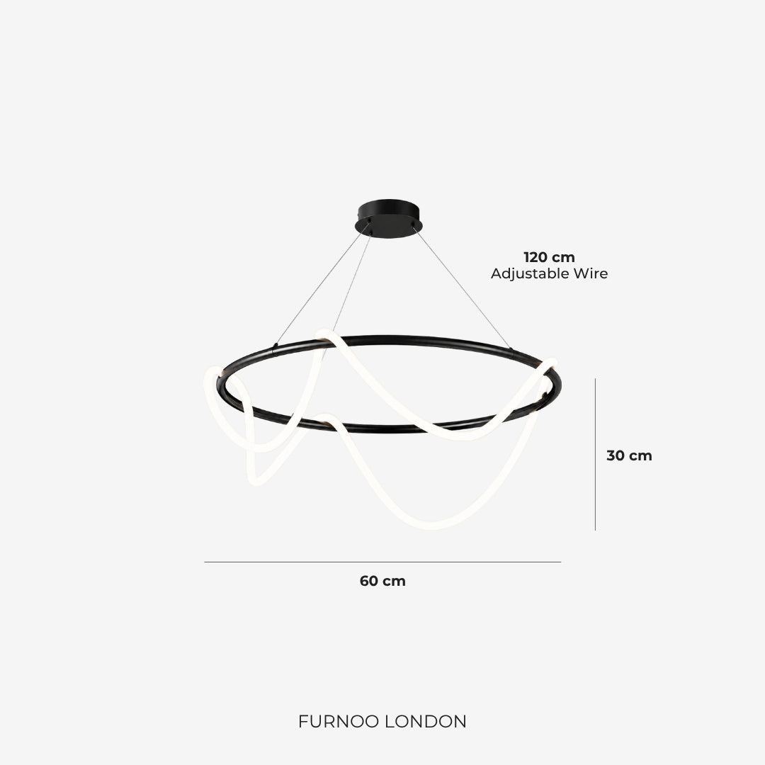 Suspension LED design avec structure en corde métallique noir satin 100 cm dimmable blanc chaud intérieur moderne salle à manger îlot de cuisine | Sansoti