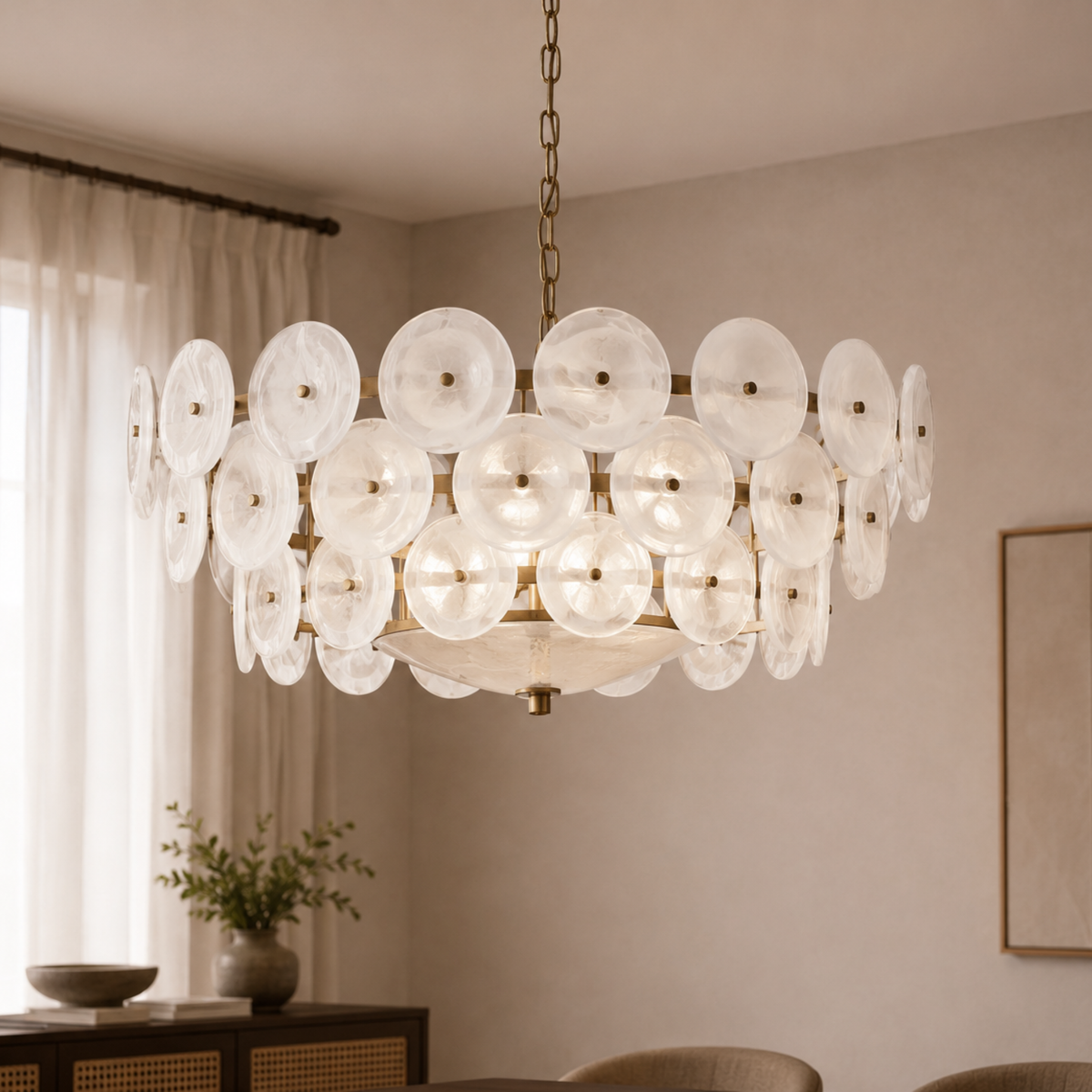 Chandelier Glass Discs Pendant Ring Gold Black Chrome Adjustable Dining Room Living Room Modern Scandinavian | Sansoti