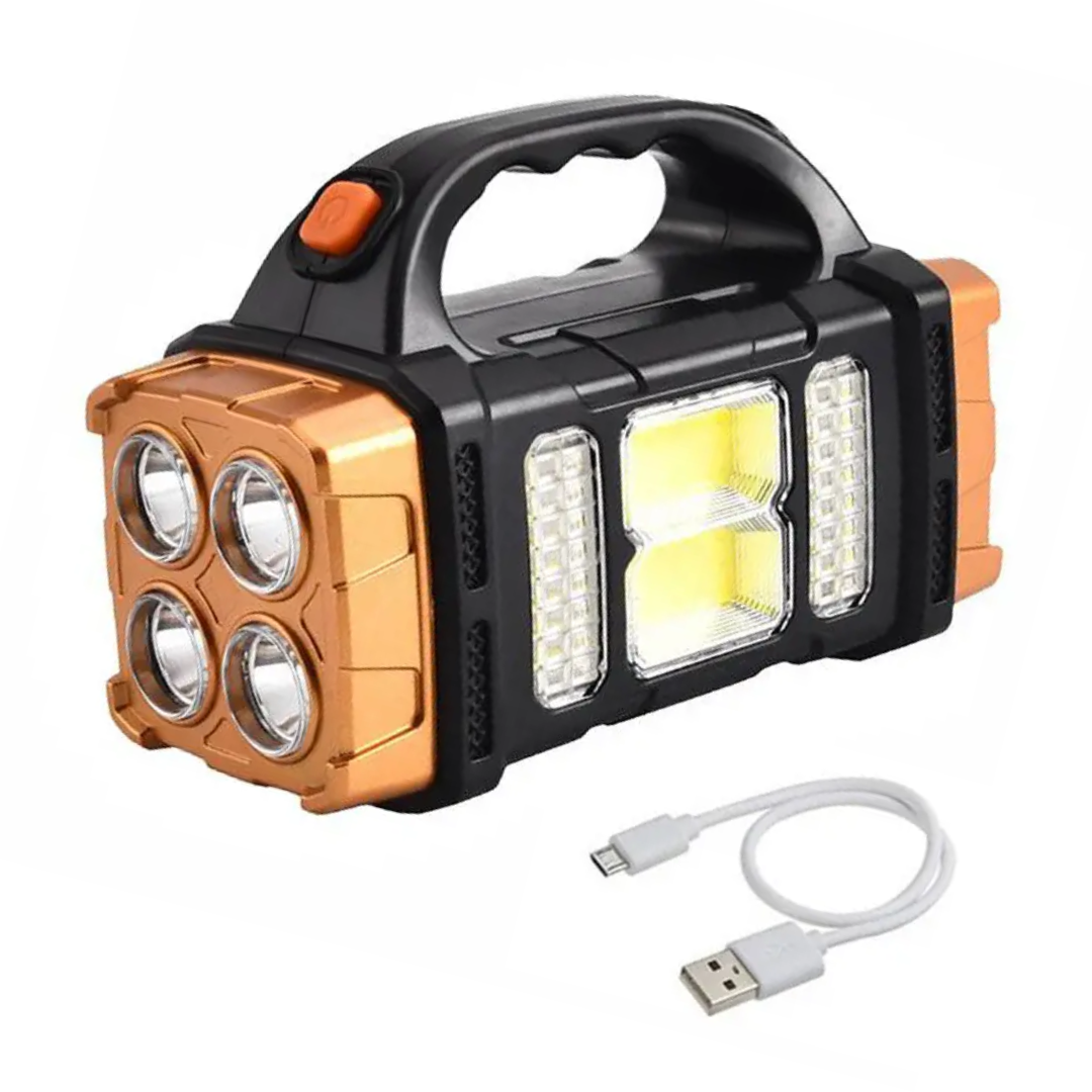 Emergency Flashlight 4-in-1 Solar Power Bank USB Rechargeable IP44 Waterproof LED Yellow White Camping Emergency Kit Portable Compact | Sansoti