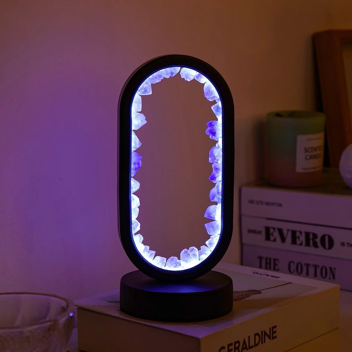 Table Lamp Amethyst Handmade Natural Crystal LED E14 Purple Pink Atmosphere Bedroom Meditation Yoga Relaxing Decoration Inner Peace | Sansoti