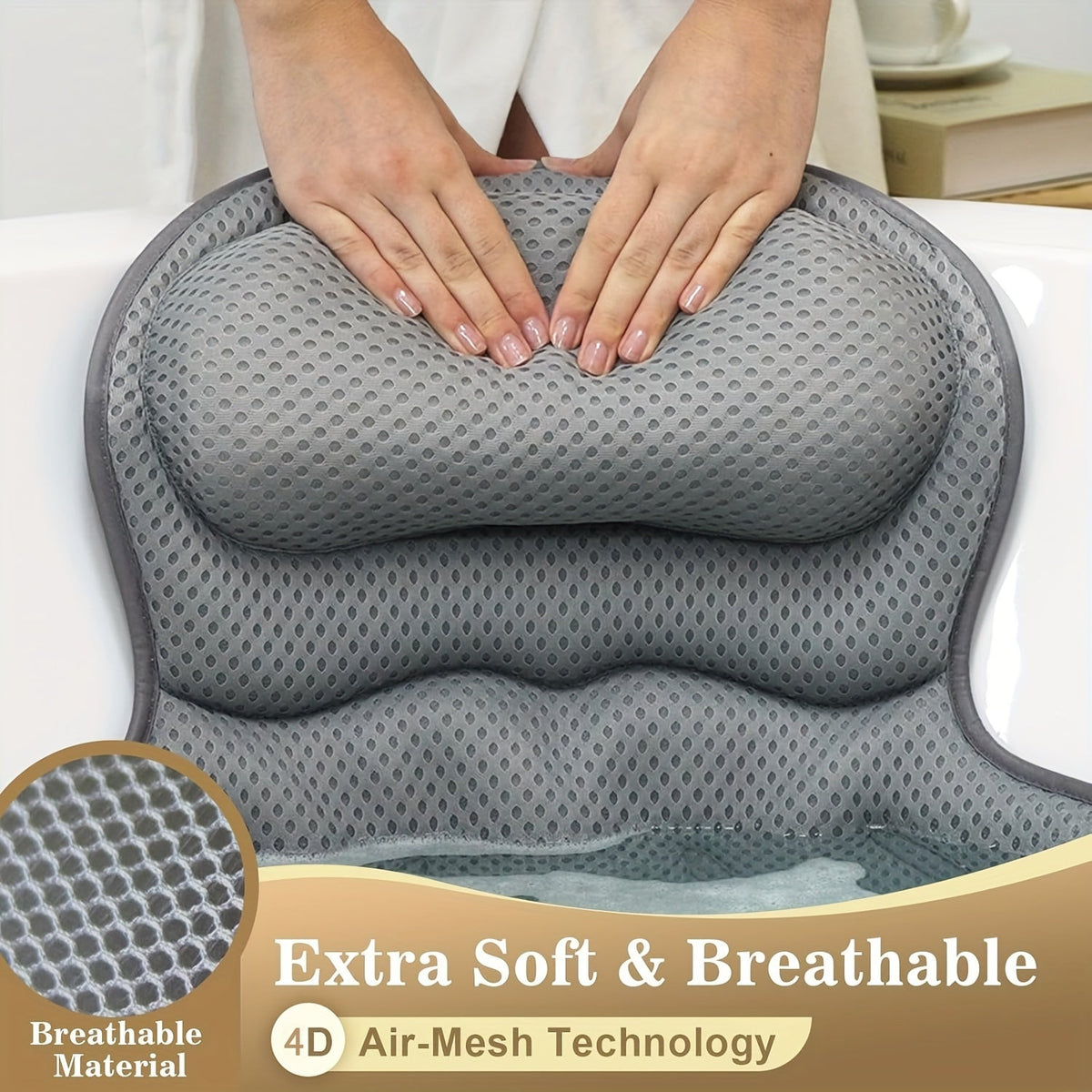 Coussin de bain luxe 4D maille aérienne avec soutien nuque et dos pour baignoire | Sansoti