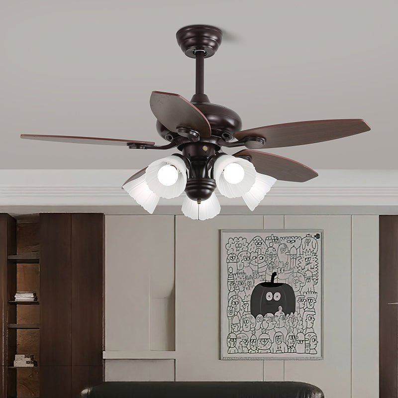 Deckenventilator mit Beleuchtung und Fernbedienung Klassisches Holz und Glas Ø107cm | Sansoti