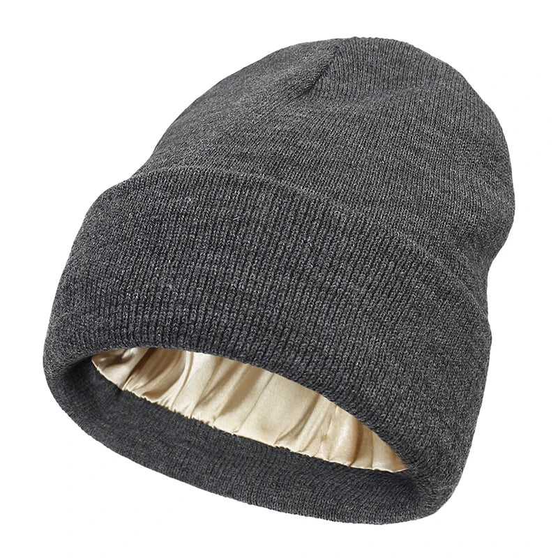 Satijnen Gevoerde Muts Dames Wintermuts Haarvriendelijk Warm Gebreide Beanie Skimuts Hoofdbedekking Winteraccessoire | Sansoti