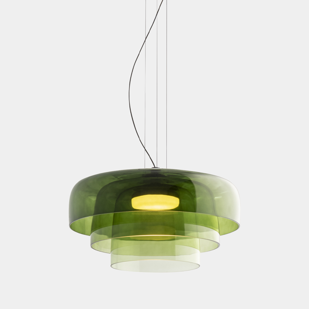 Lampa wisząca szklana, design nordycki, warstwowa, 1, 2 lub 3 poziomy, pomarańczowy, zielony, szary, jadalnia, kuchnia, salon, lampa pendelowa, ciepłe światło LED, regulowana