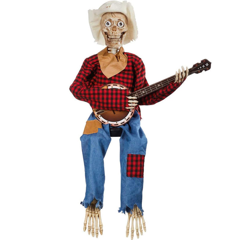 Animiertes Skelett-Banjo-Musiker-Dekorationsset mit Bewegung, Ton und Licht für Halloween-Themenparty | Sansoti