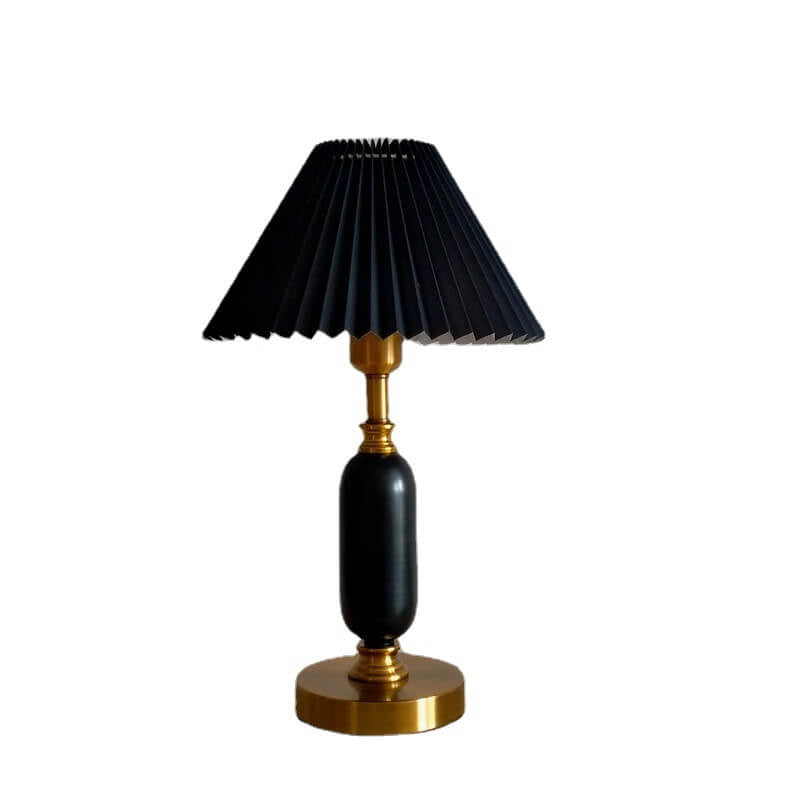 Tischlampe Gefalteter Schirm Metall Gold Schwarz Weiß 28x46cm E12 Schlafzimmer Wohnzimmer Retro | Sansoti