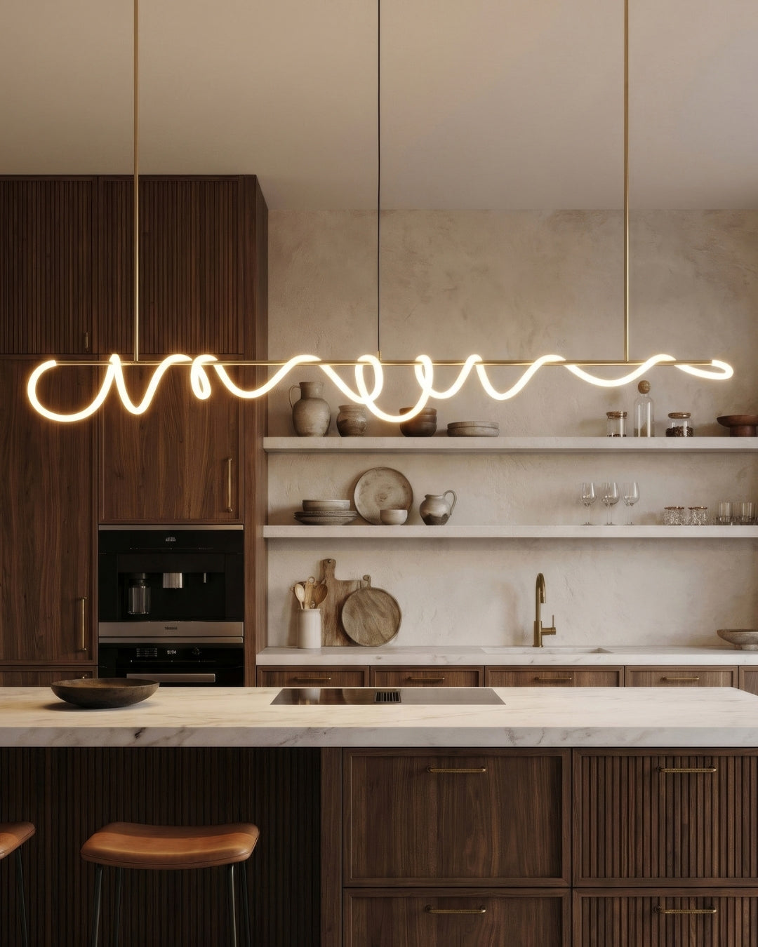 Suspension LED design avec structure en corde métallique noir satin 100 cm dimmable blanc chaud intérieur moderne salle à manger îlot de cuisine | Sansoti