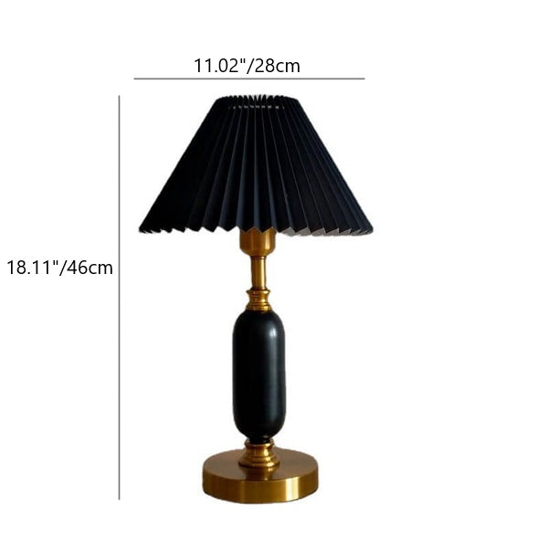 Tischlampe Gefalteter Schirm Metall Gold Schwarz Weiß 28x46cm E12 Schlafzimmer Wohnzimmer Retro | Sansoti