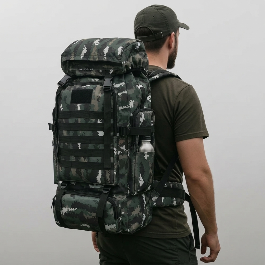 Trekking-Rucksack 80 Liter mit MOLLE-System – Wasserdichtes Oxford-Gewebe für mehrtägige Wanderungen | Sansoti