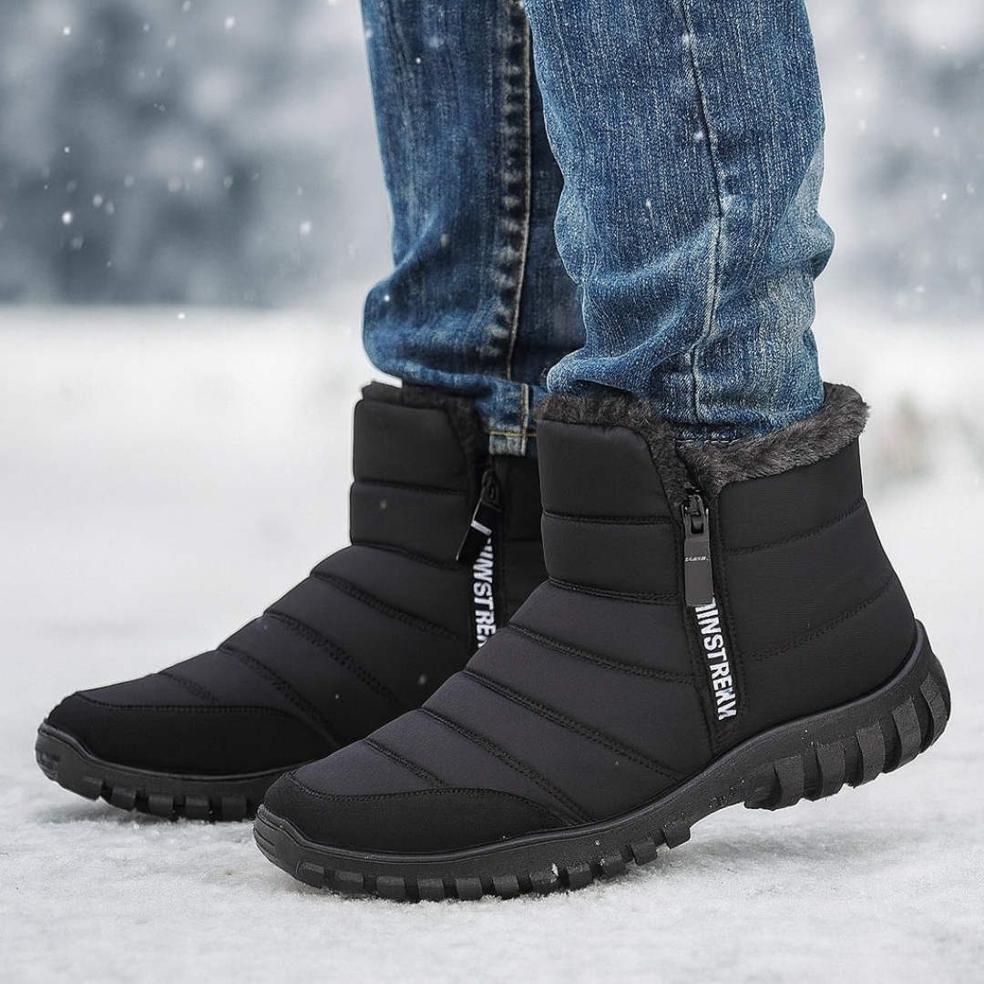 Bottes imperméables pour hommes avec fermeture zippée, doublure chaude, chaussures d’hiver antidérapantes, bottes de neige d’extérieur à tige haute, randonnée | Sansoti