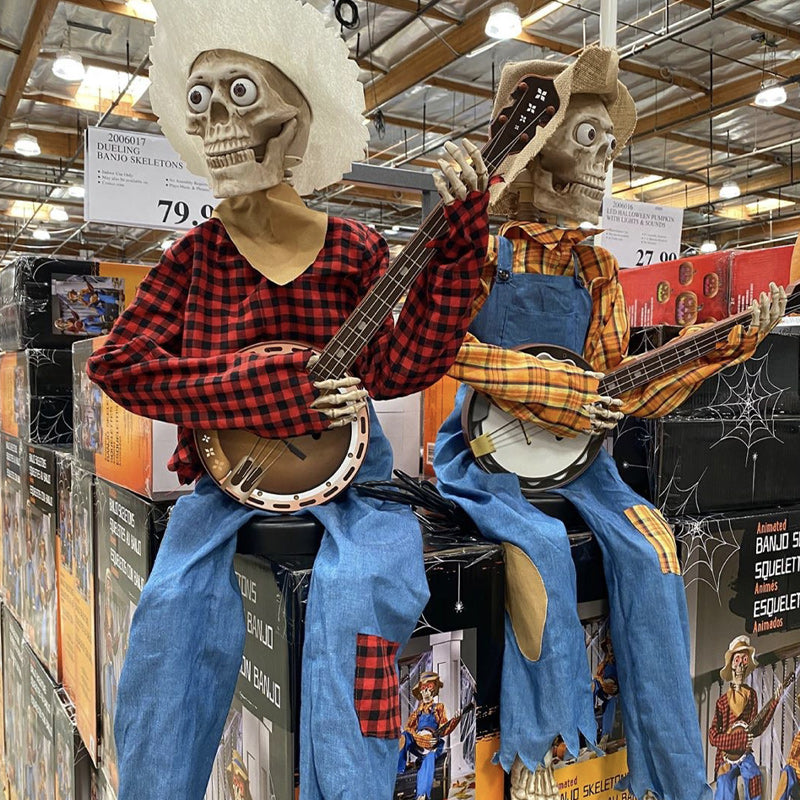 Animiertes Skelett-Banjo-Musiker-Dekorationsset mit Bewegung, Ton und Licht für Halloween-Themenparty | Sansoti