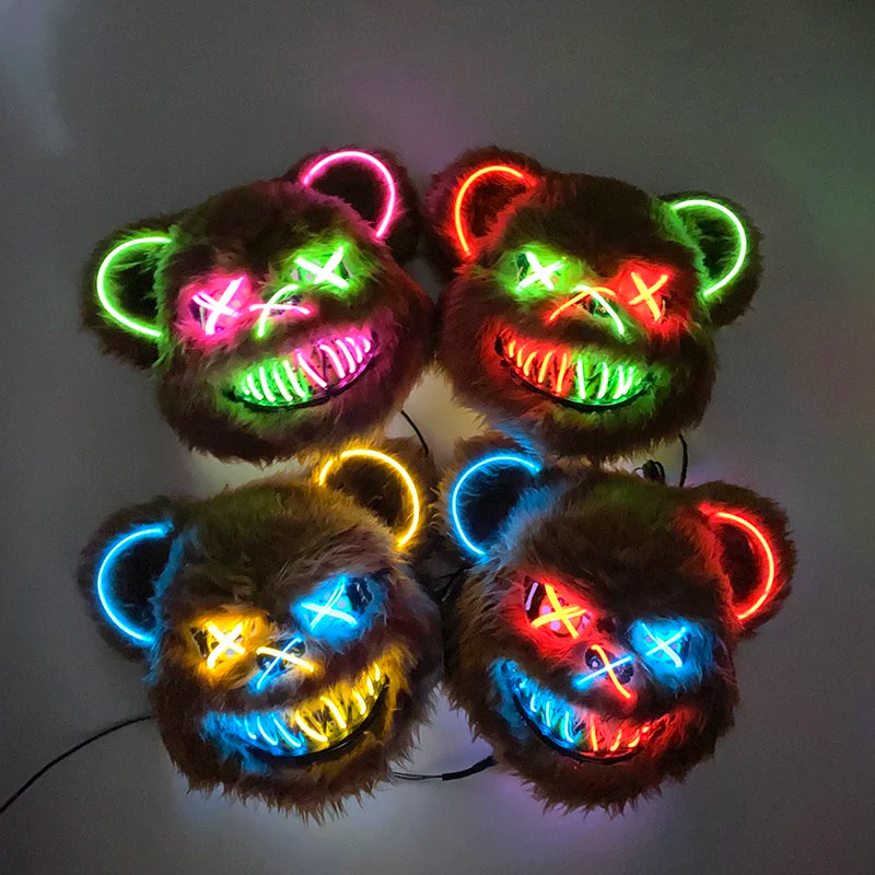 Glowing LED Neon Bear Rabbit Mask Horror Halloween Scary Party Costume Haunted House Party Decoration | Sansoti