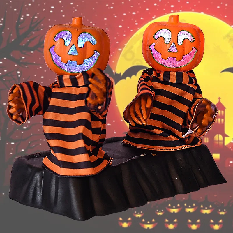 Motorized Halloween Skeleton with Pumpkin Decoration Set, Color-Changing LED with Motion and Sound Effects | Sansoti