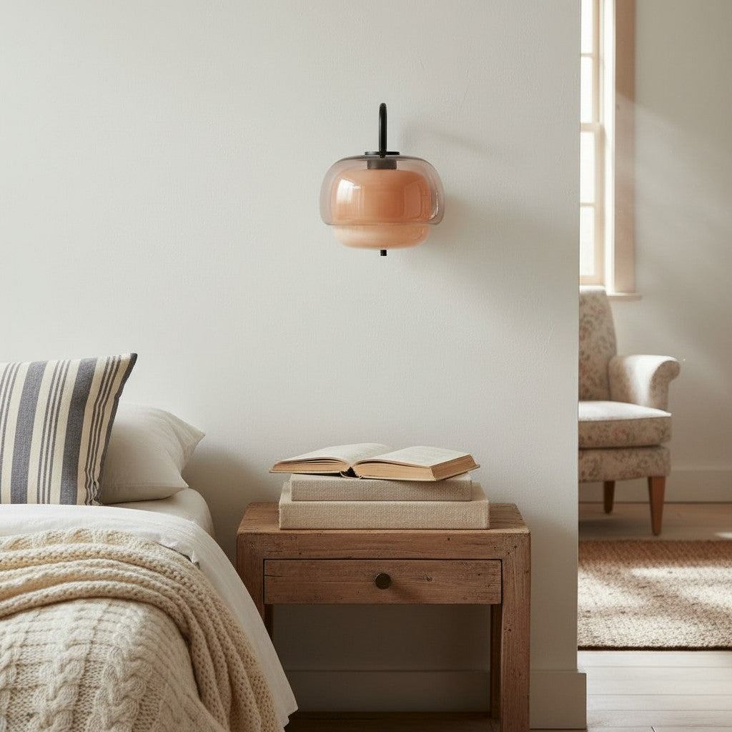 Colored Glass Wall Lamp with Round Shade – Green, Pink, Orange – Modern LED Lighting | Sansoti