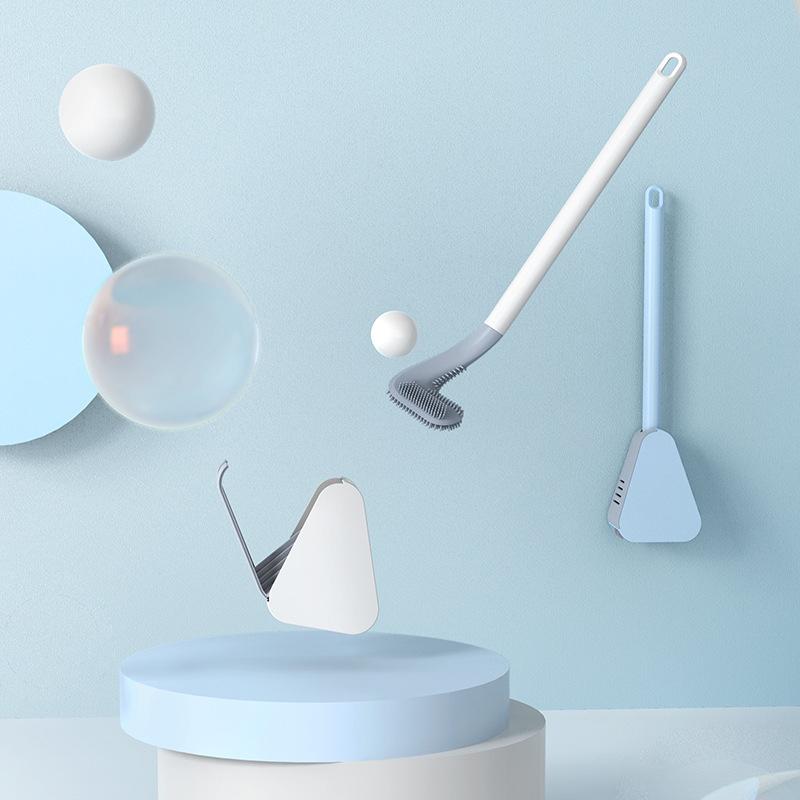Triangular Toilet Brush with Self-Adhesive Wall Holder TPR Bristles Compact Bathroom WC Cleaning | Sansoti