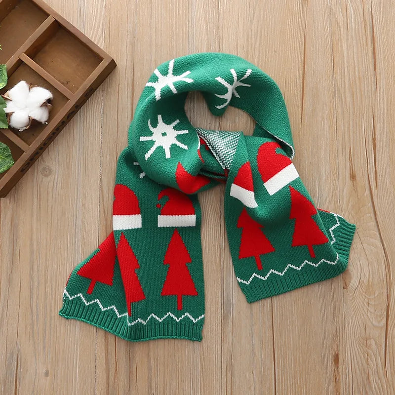Gebreide Kindersjaal met Feestelijk Motief Wol 20x130cm Warm Winteraccessoire Unisex Gezellig Comfortabel | Sansoti