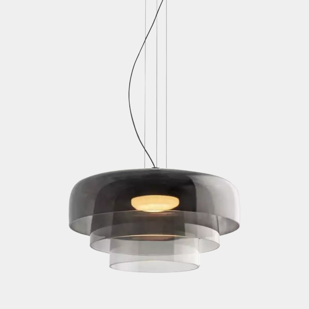 Lampa wisząca szklana, design nordycki, warstwowa, 1, 2 lub 3 poziomy, pomarańczowy, zielony, szary, jadalnia, kuchnia, salon, lampa pendelowa, ciepłe światło LED, regulowana