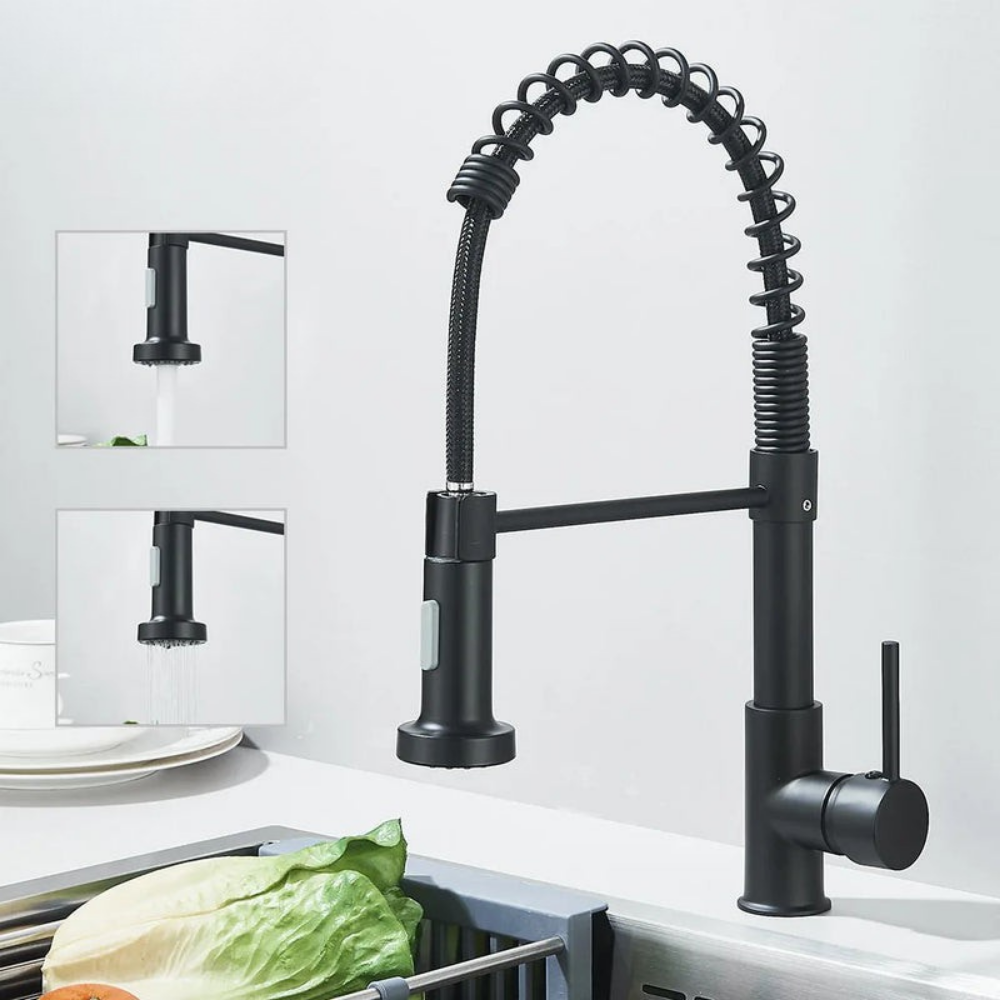Pull-Out Kitchen Faucet Chrome Swiveling Spout Hot Cold Water Flexible Rinse Sprayer Kitchen Mixer Tap | Sansoti