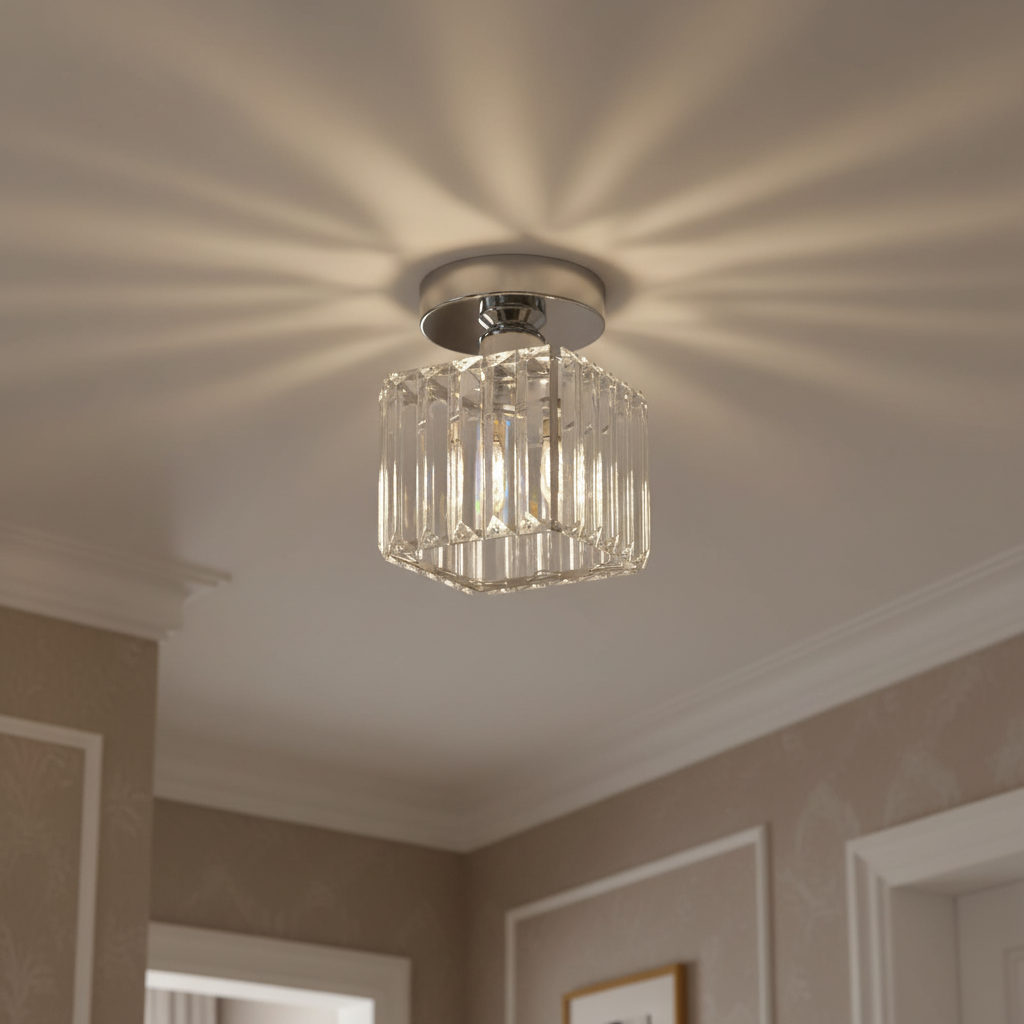 Ceiling Lamp Crystal Black Silver Gold E27 Surface Mounted Modern Hall Living Room | Sansoti