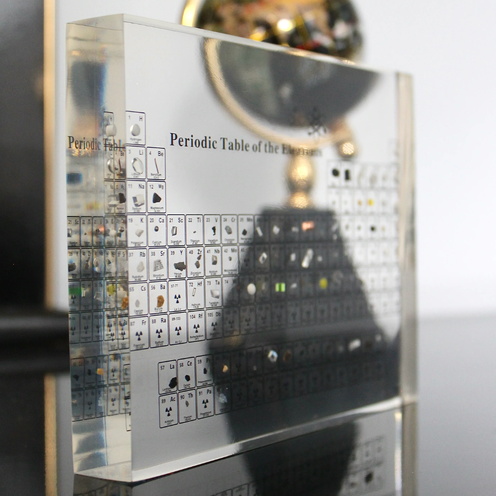 Beleuchtetes Periodensystem mit 83 echten Elementen, Acryl-Holz-Display, Chemie-Dekoration, Lehrgeschenk | Sansoti
