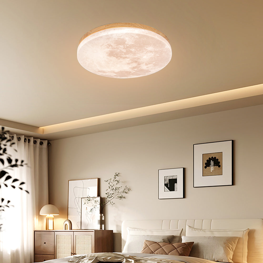 LED-Deckenlampe Mond-Design Holz Acryl rund 26-48cm Schlafzimmer Wohnzimmer Deckenlampe Mondlampe LED-Beleuchtung modernes Interieur | Sansoti